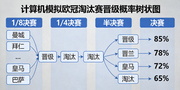 计算机模拟的欧冠淘汰赛晋级概率树状图